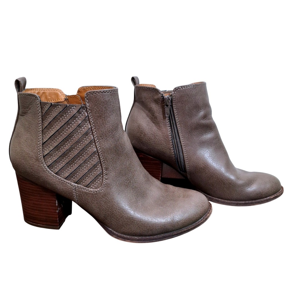 EuroSoft by Sofft Salida Taupe Brown Ankle Boots Block Heel Side Zip Womens 7.5M